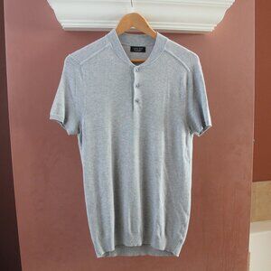 Zara Henley Shirt Men S Gray Solid Short Sleeve Sweater Knit Lightweight